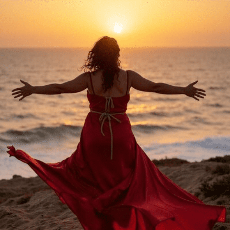 Silhouette by the sea at dusk