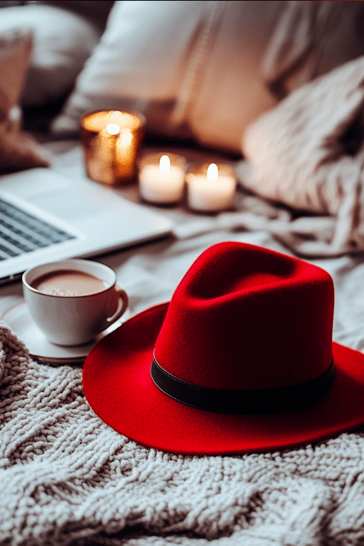 Relaxing setup with hat and latte