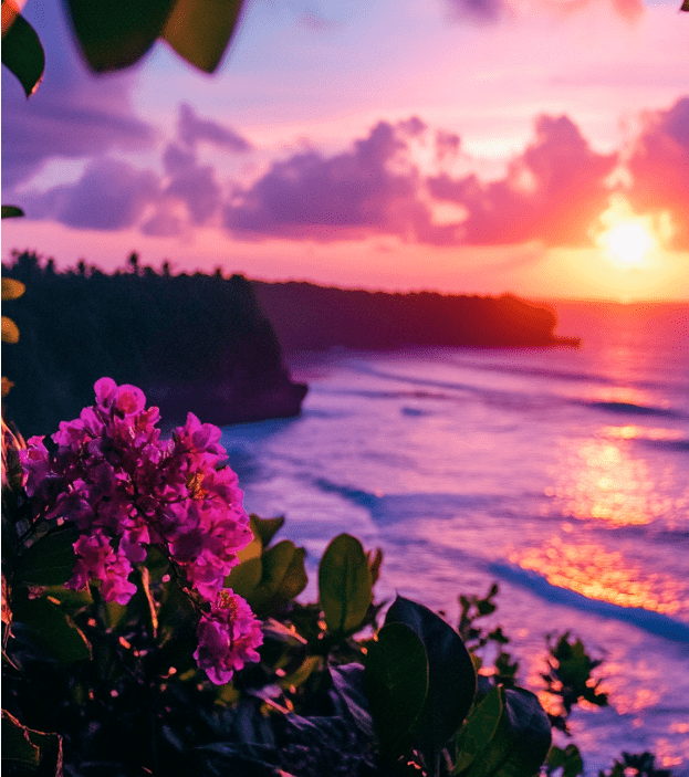 Ocean sunset with purple clouds