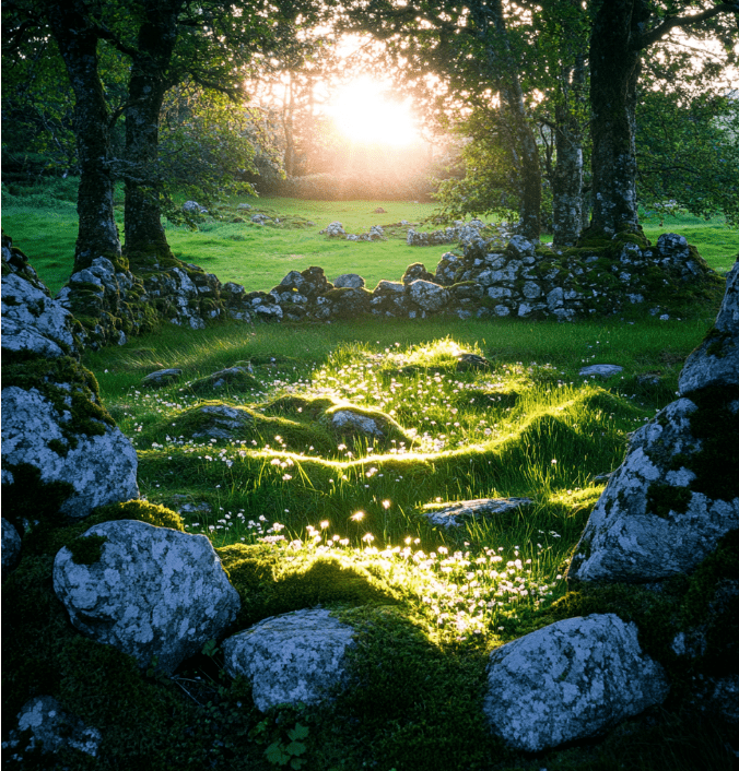 Serene meadow surrounded by trees