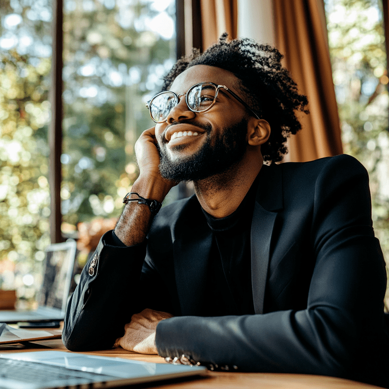 Happy person in office setting